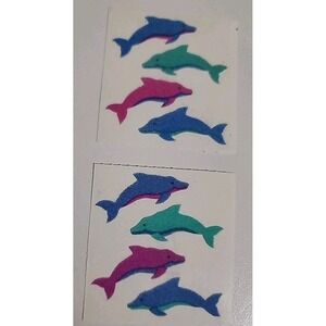 Vintage Sandylion fuzzy dolphin stickers 2 Mods Dolphins Felt